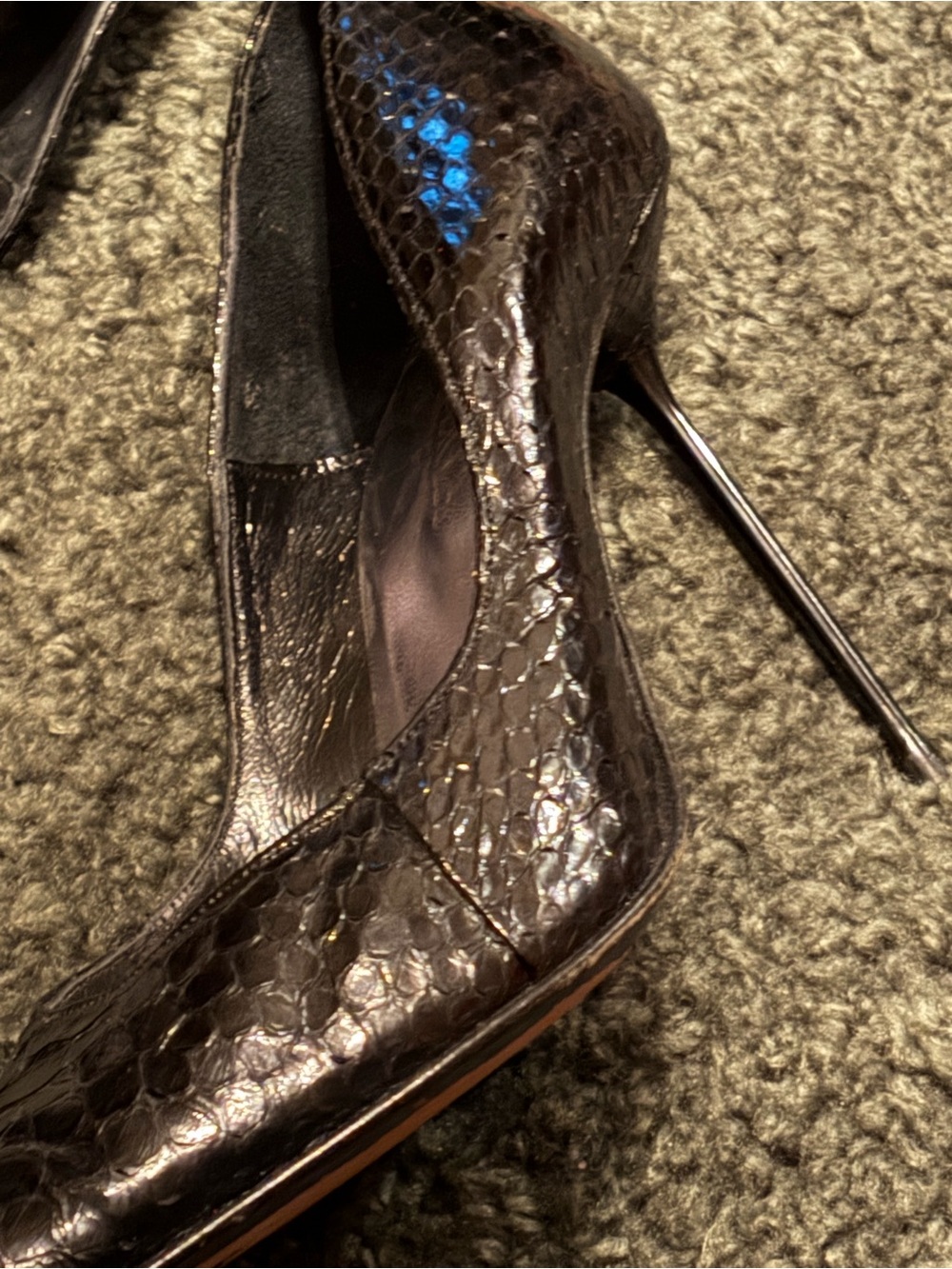 Roberta Sz 40 EU Pointed Toe Black Leather Croc Pumps Made In Italy - Picture 4 of 11